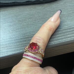 Gold-Tone Pink & Red Crystal Stackable Ring Set